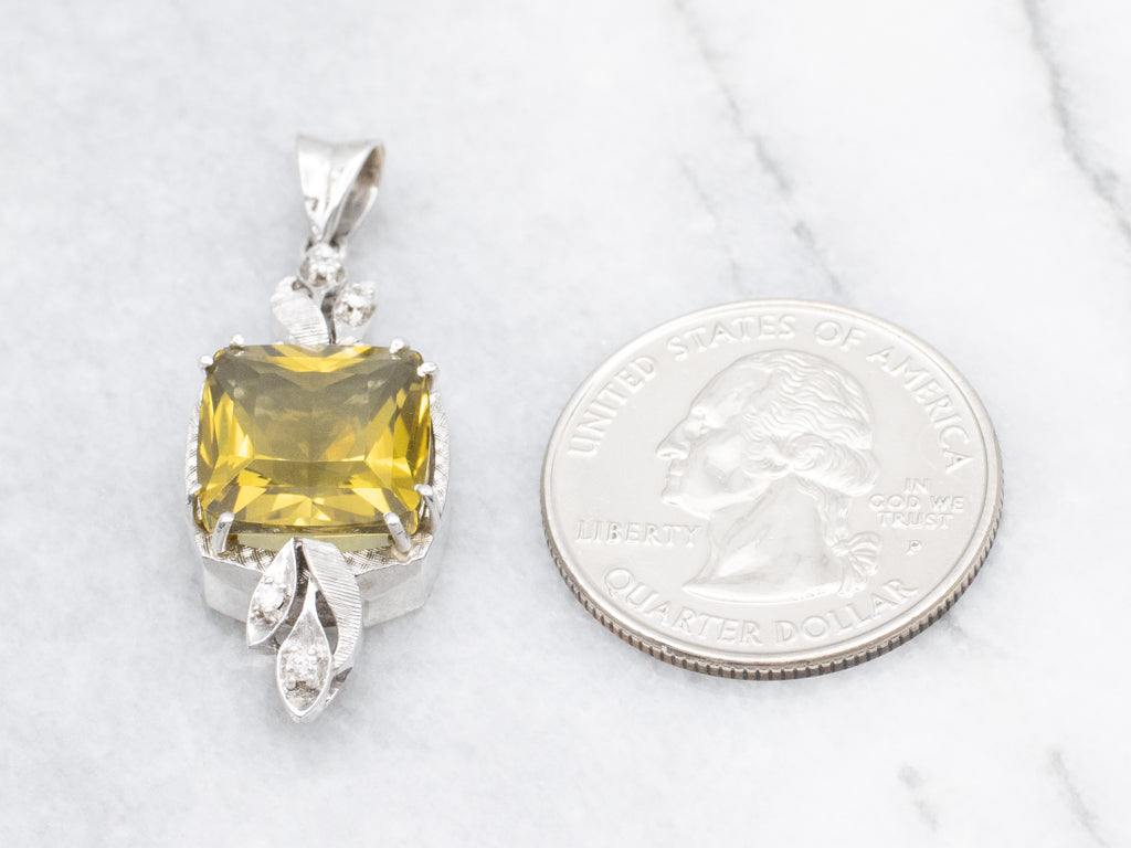 Mix-Era Lemon Quartz and Diamond White Gold Pendant