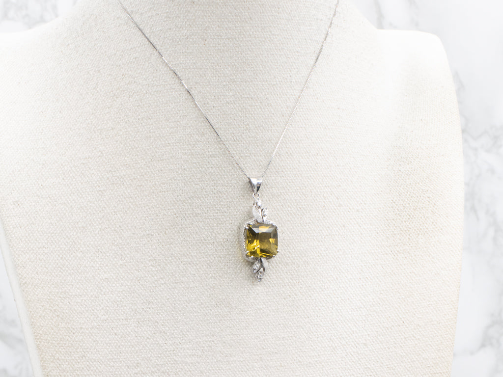 Mix-Era Lemon Quartz and Diamond White Gold Pendant