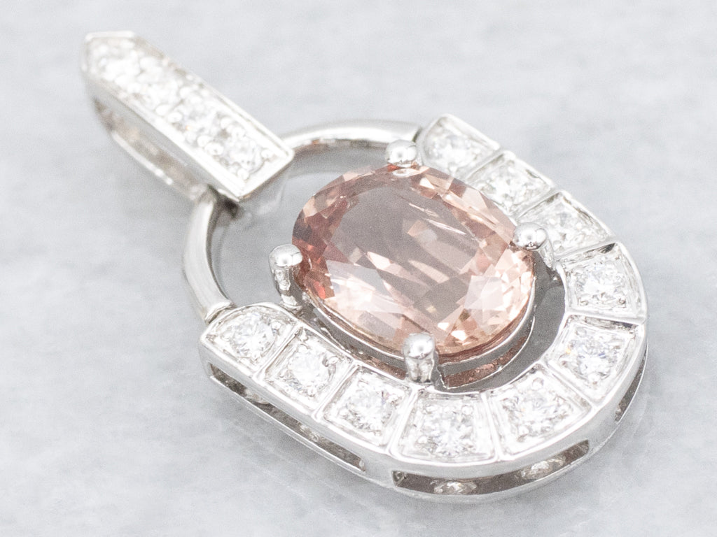 Oval-Cut Pink Sapphire and Diamond White Gold Pendant