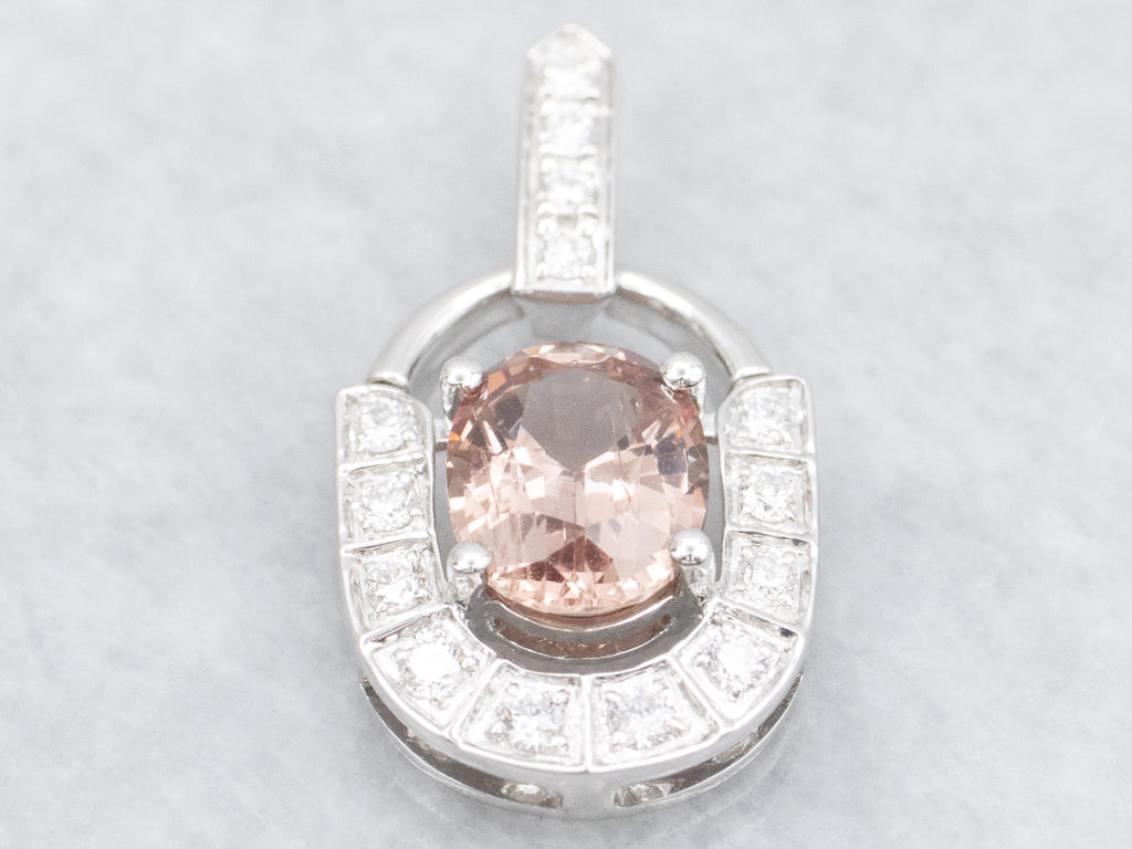 Oval-Cut Pink Sapphire and Diamond White Gold Pendant