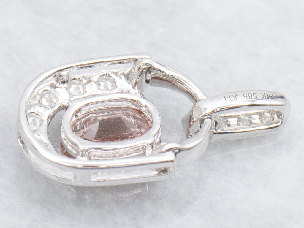 Oval-Cut Pink Sapphire and Diamond White Gold Pendant