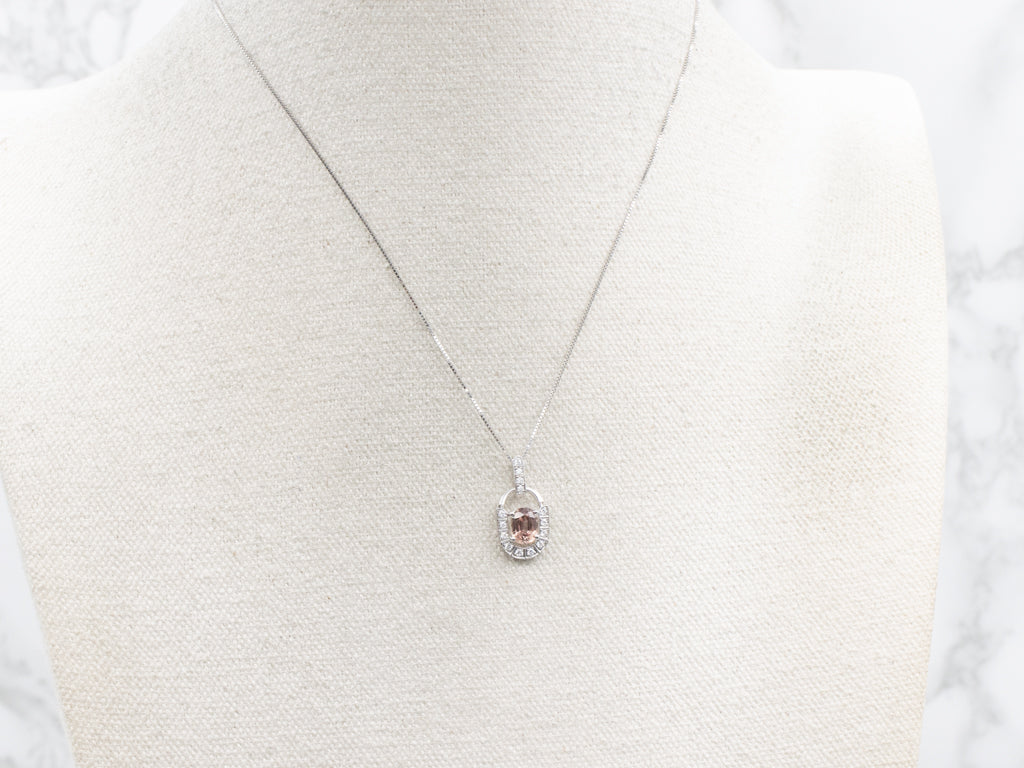Oval-Cut Pink Sapphire and Diamond White Gold Pendant