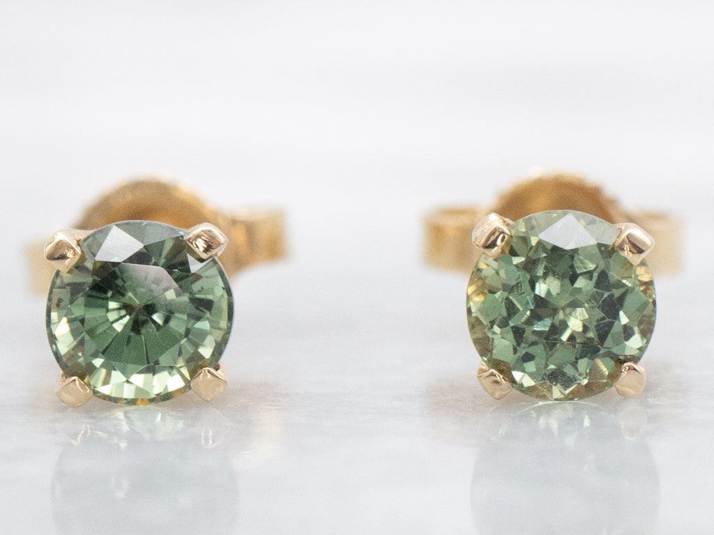Earthy Sapphire and Gold Stud Earrings
