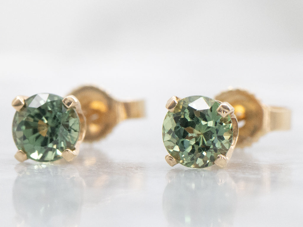 Earthy Sapphire and Gold Stud Earrings