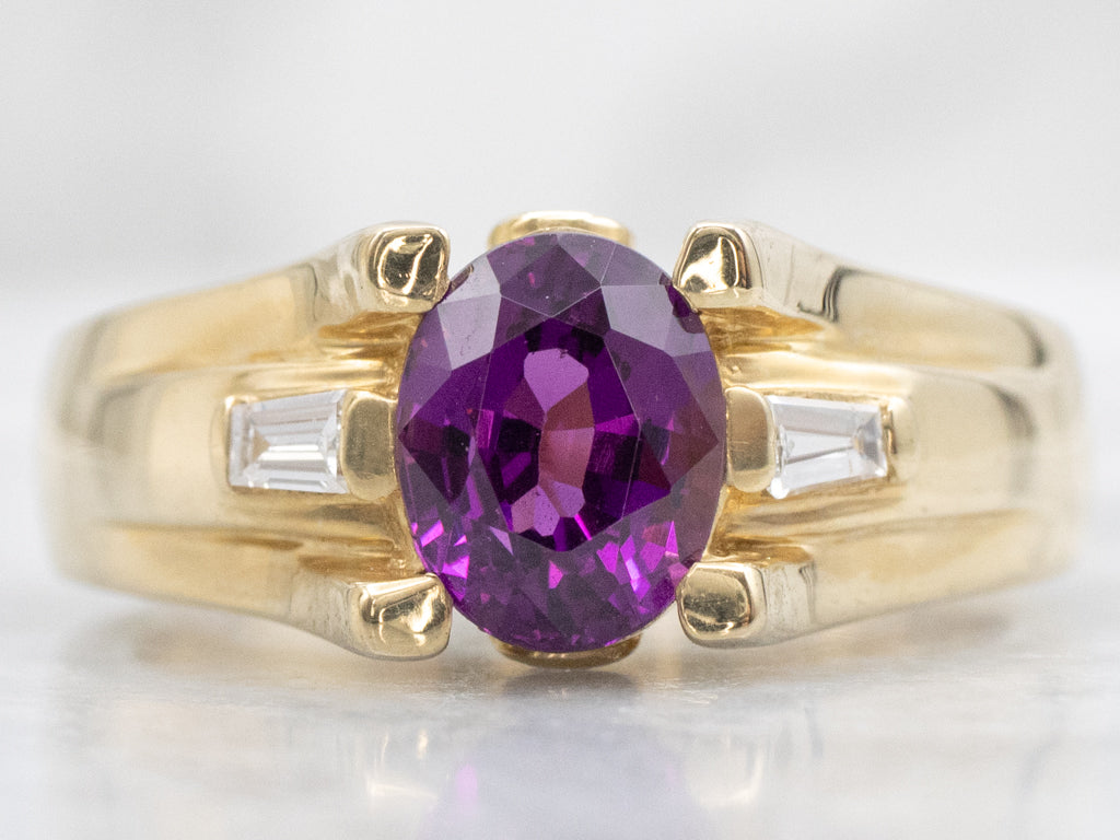 Bold Gold Rhodolite Garnet and Diamond Ring