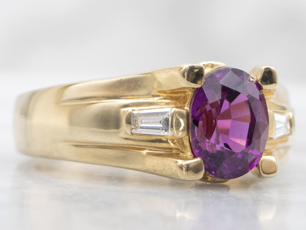 Bold Gold Rhodolite Garnet and Diamond Ring