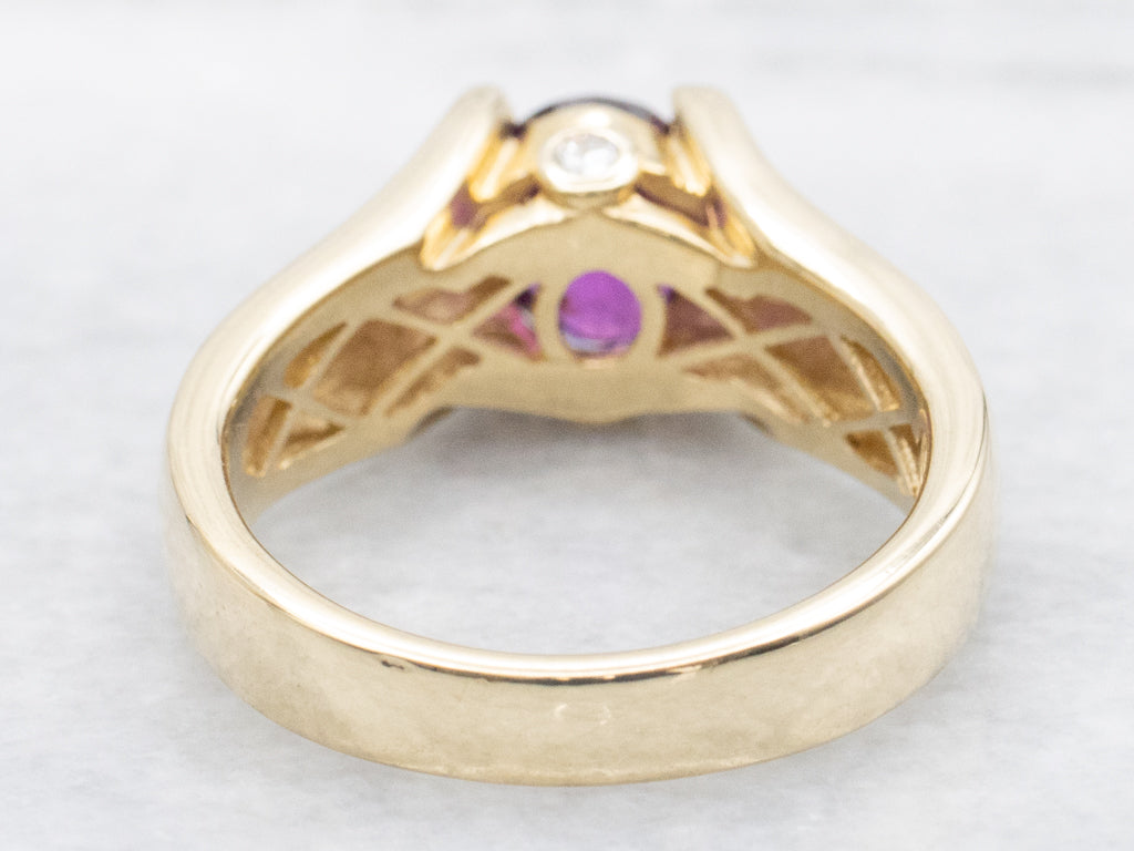 Bold Gold Rhodolite Garnet and Diamond Ring