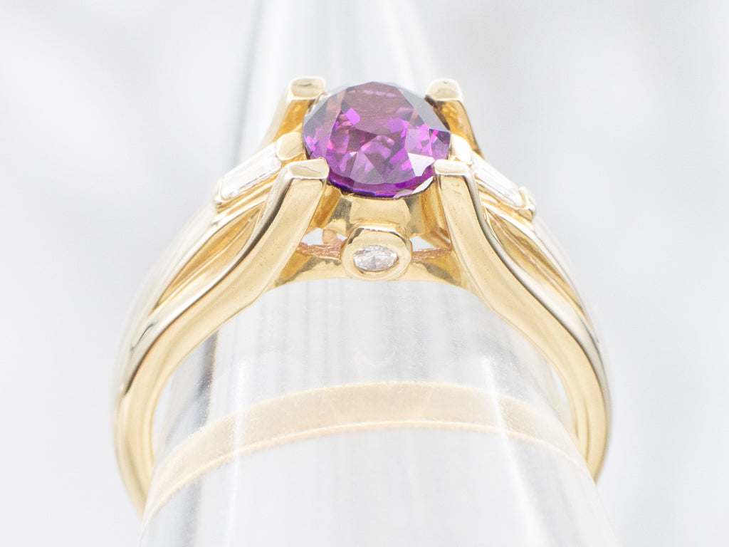 Bold Gold Rhodolite Garnet and Diamond Ring