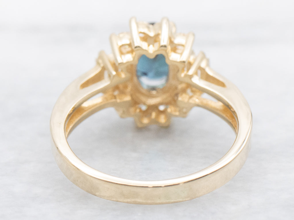 Synthetic Alexandrite Mix-Cut Diamond Halo Ring