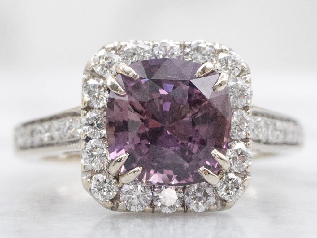 White Gold Cushion-Cut Pink Sapphire and Diamond Halo Ring