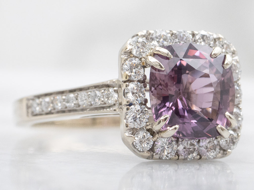 White Gold Cushion-Cut Pink Sapphire and Diamond Halo Ring