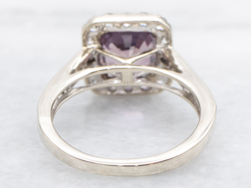 White Gold Cushion-Cut Pink Sapphire and Diamond Halo Ring