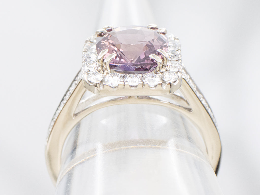 White Gold Cushion-Cut Pink Sapphire and Diamond Halo Ring