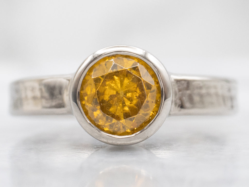 Bezel-Set Golden Zircon White Gold Solitaire Ring