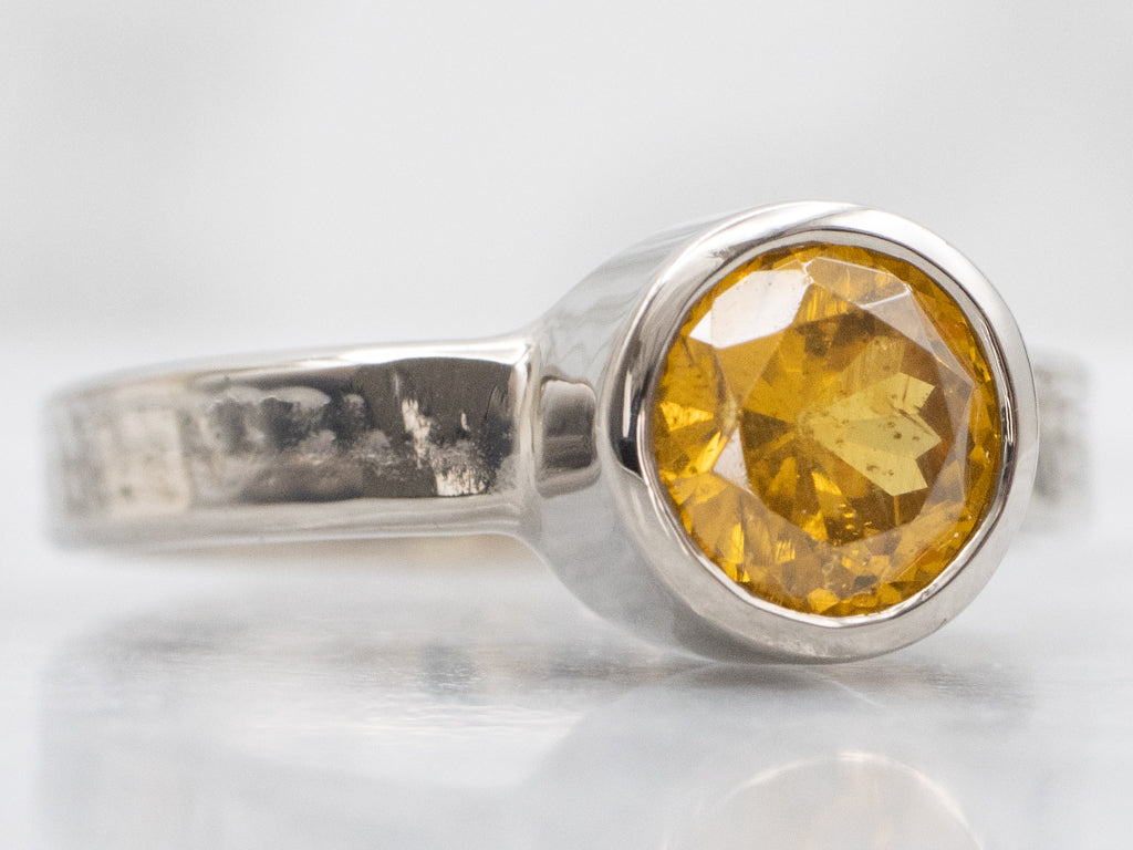 Bezel-Set Golden Zircon White Gold Solitaire Ring