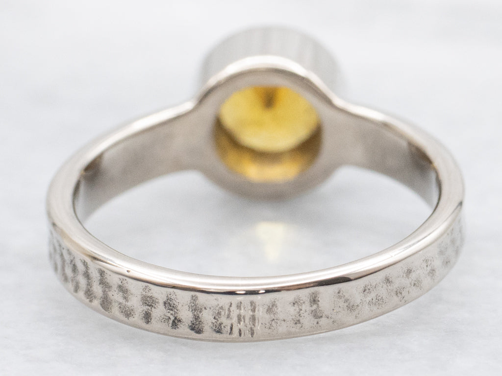 Bezel-Set Golden Zircon White Gold Solitaire Ring