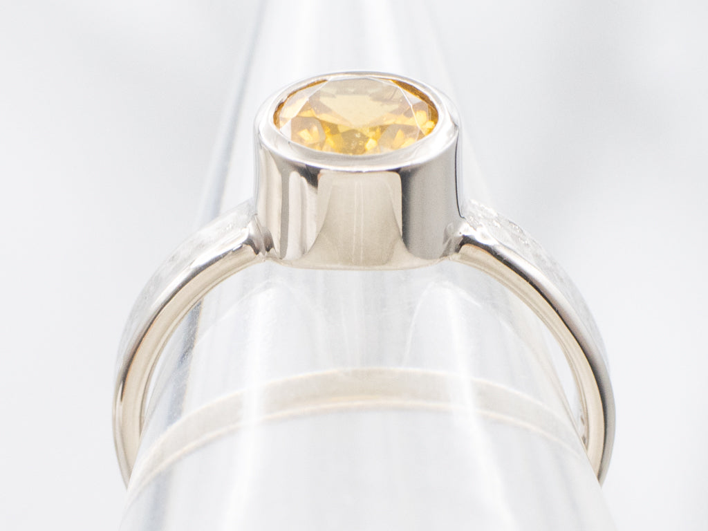 Bezel-Set Golden Zircon White Gold Solitaire Ring