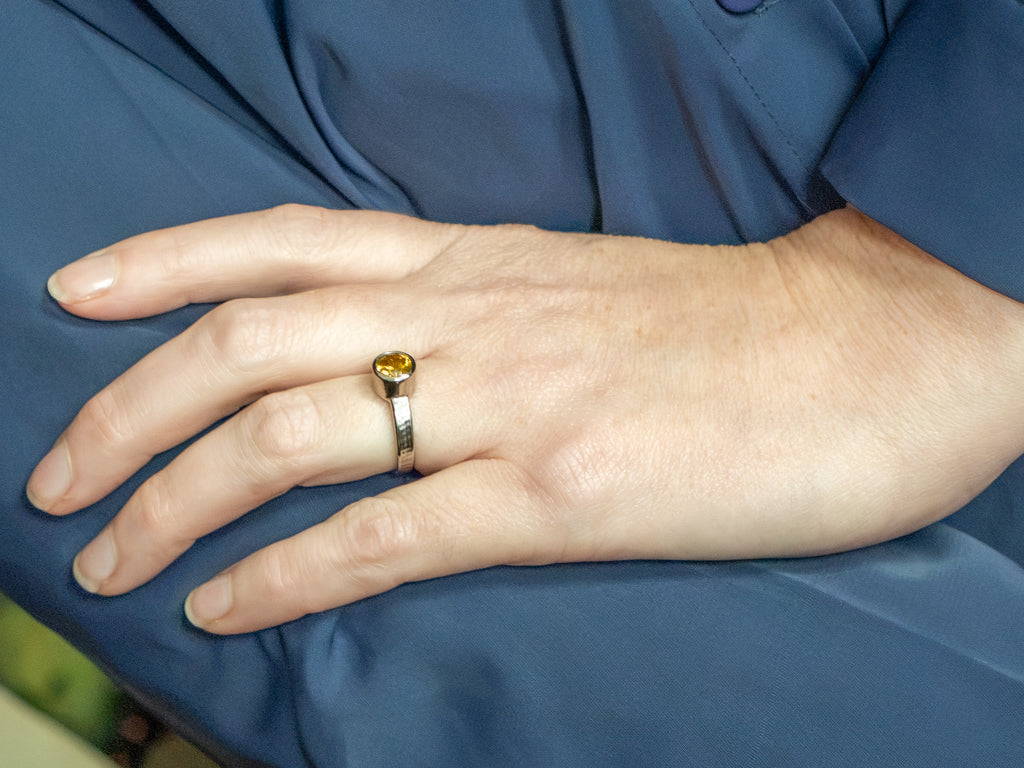 Bezel-Set Golden Zircon White Gold Solitaire Ring