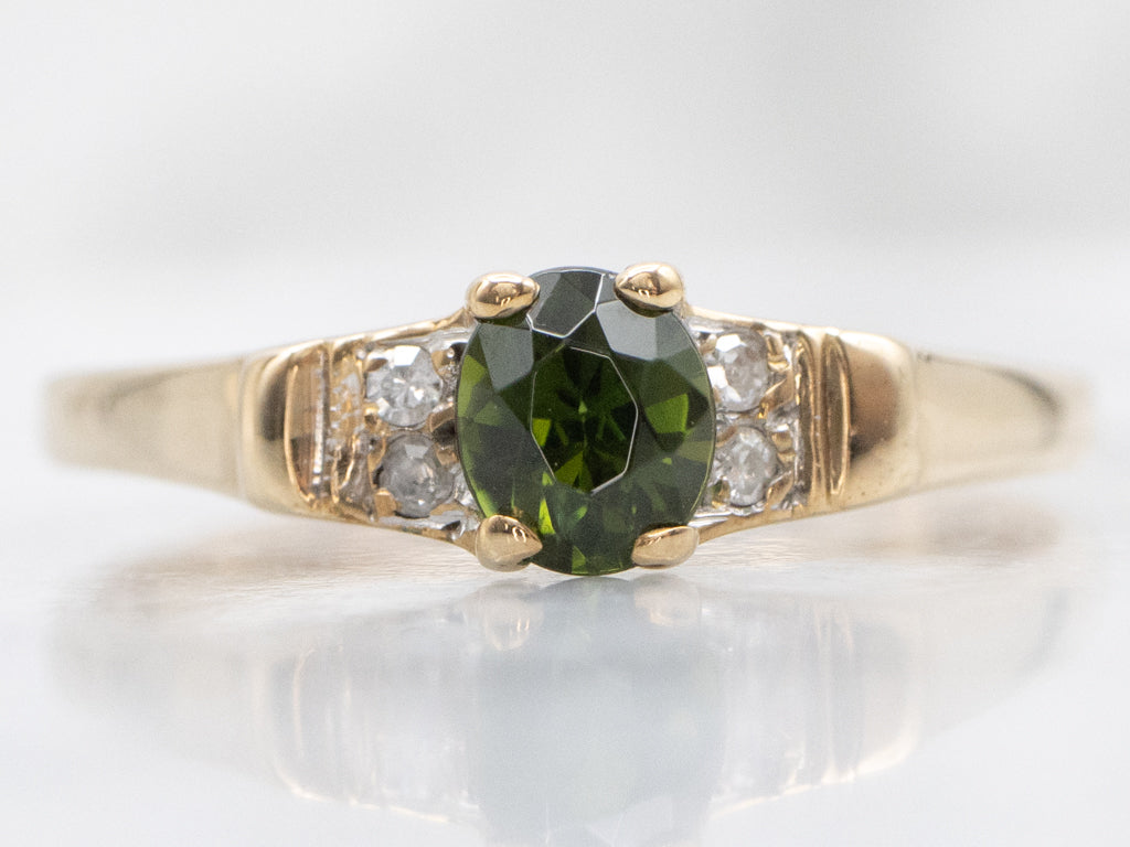 Vintage Gold Green Tourmaline and Diamond Ring