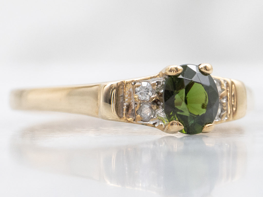 Vintage Gold Green Tourmaline and Diamond Ring