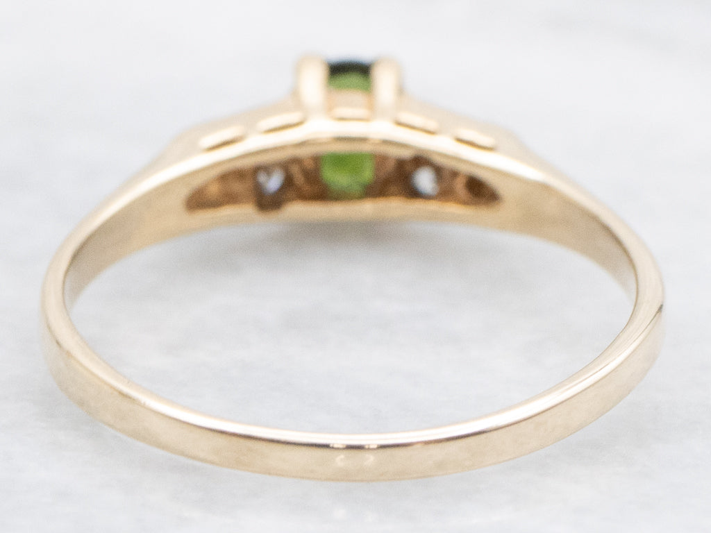 Vintage Gold Green Tourmaline and Diamond Ring