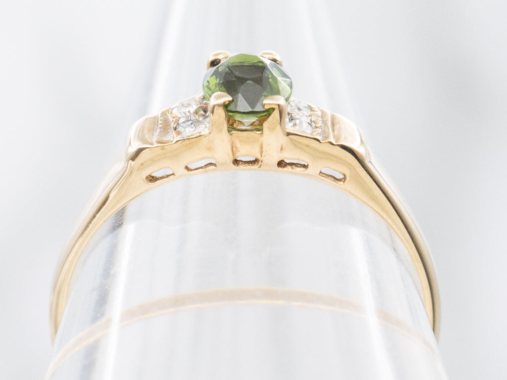 Vintage Gold Green Tourmaline and Diamond Ring