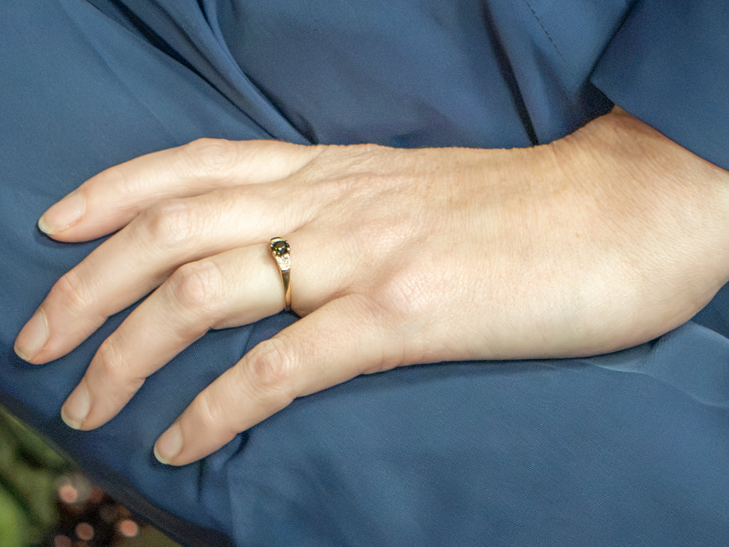 Vintage Gold Green Tourmaline and Diamond Ring