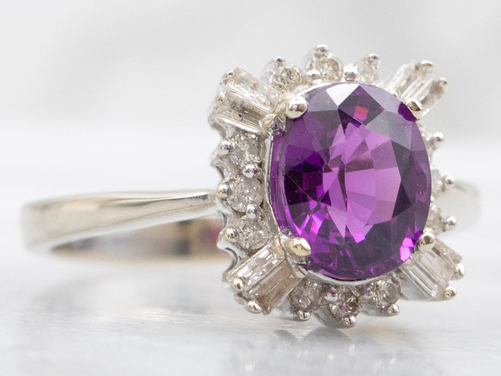 Rhodolite Garnet White Gold Mix-Cut Diamond Halo Ring