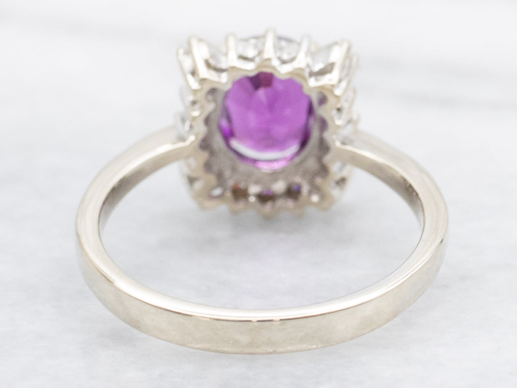 Rhodolite Garnet White Gold Mix-Cut Diamond Halo Ring