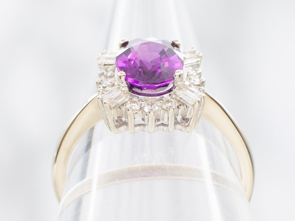 Rhodolite Garnet White Gold Mix-Cut Diamond Halo Ring