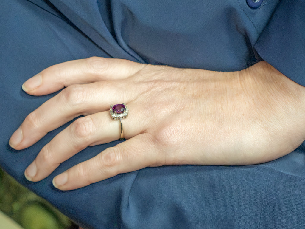 Rhodolite Garnet White Gold Mix-Cut Diamond Halo Ring