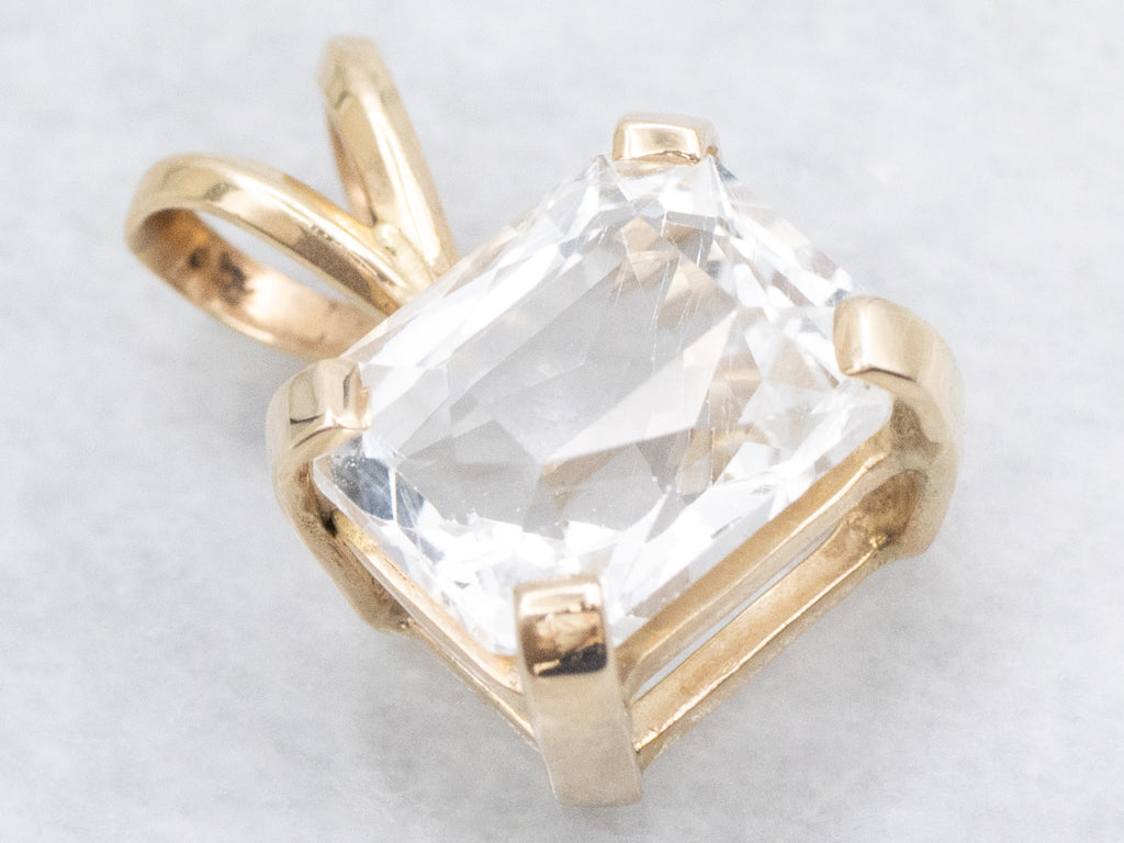 Cushion-Cut White Topaz Yellow Gold Pendant