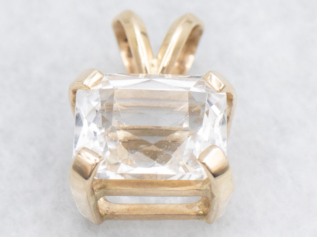 Cushion-Cut White Topaz Yellow Gold Pendant