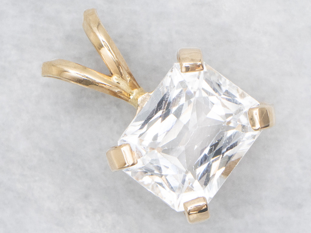Cushion-Cut White Topaz Yellow Gold Pendant