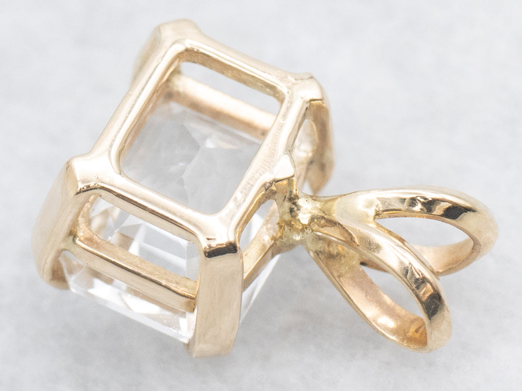 Cushion-Cut White Topaz Yellow Gold Pendant