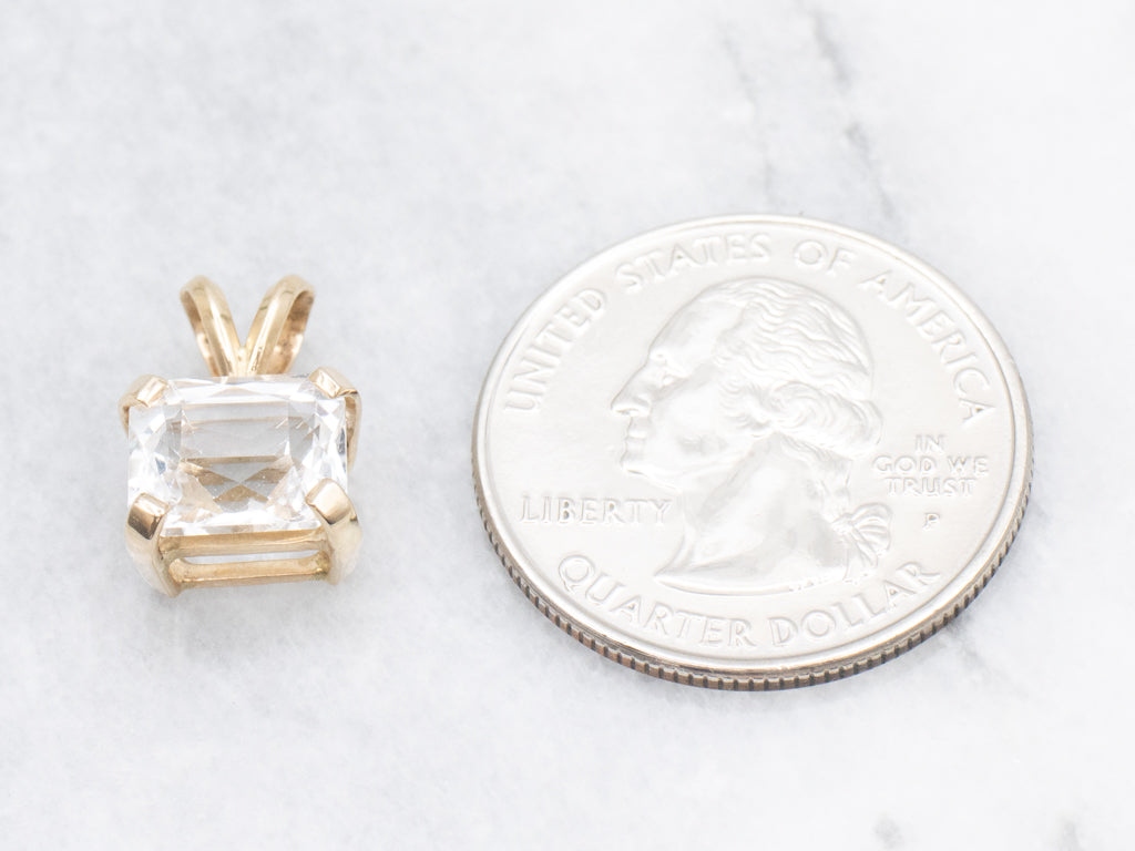 Cushion-Cut White Topaz Yellow Gold Pendant