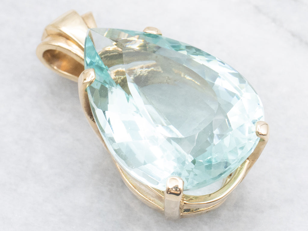 Oversized Pear-Cut Teal Obsidian and Gold Cocktail Pendant