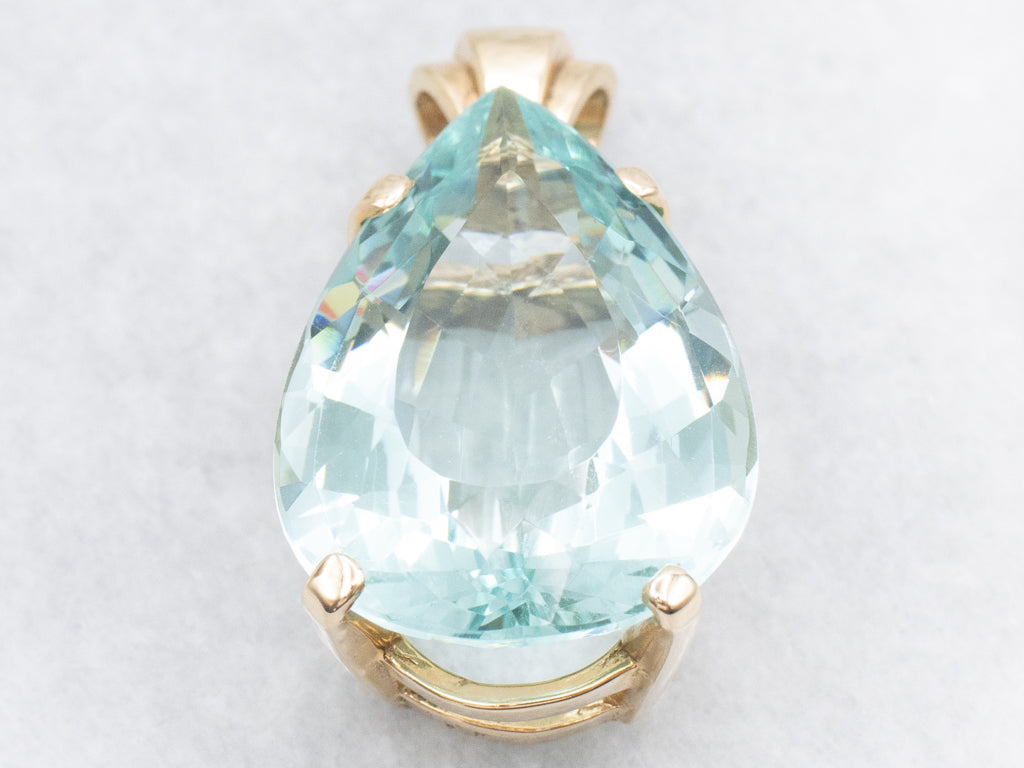 Oversized Pear-Cut Teal Obsidian and Gold Cocktail Pendant