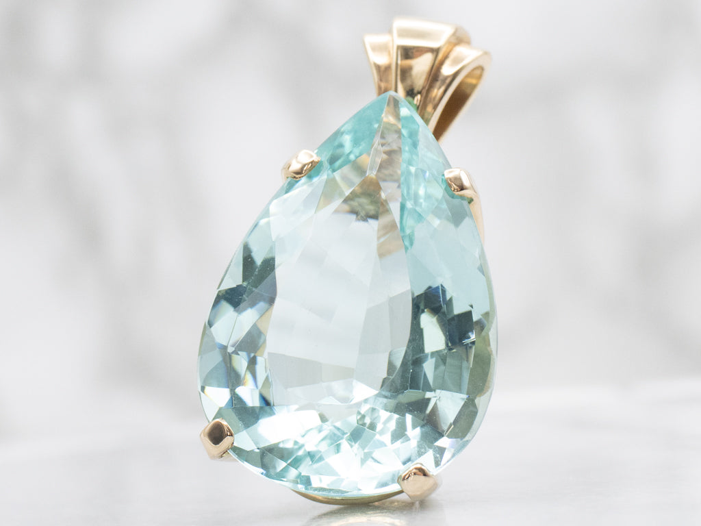 Oversized Pear-Cut Teal Obsidian and Gold Cocktail Pendant