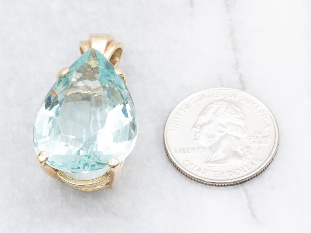 Oversized Pear-Cut Teal Obsidian and Gold Cocktail Pendant