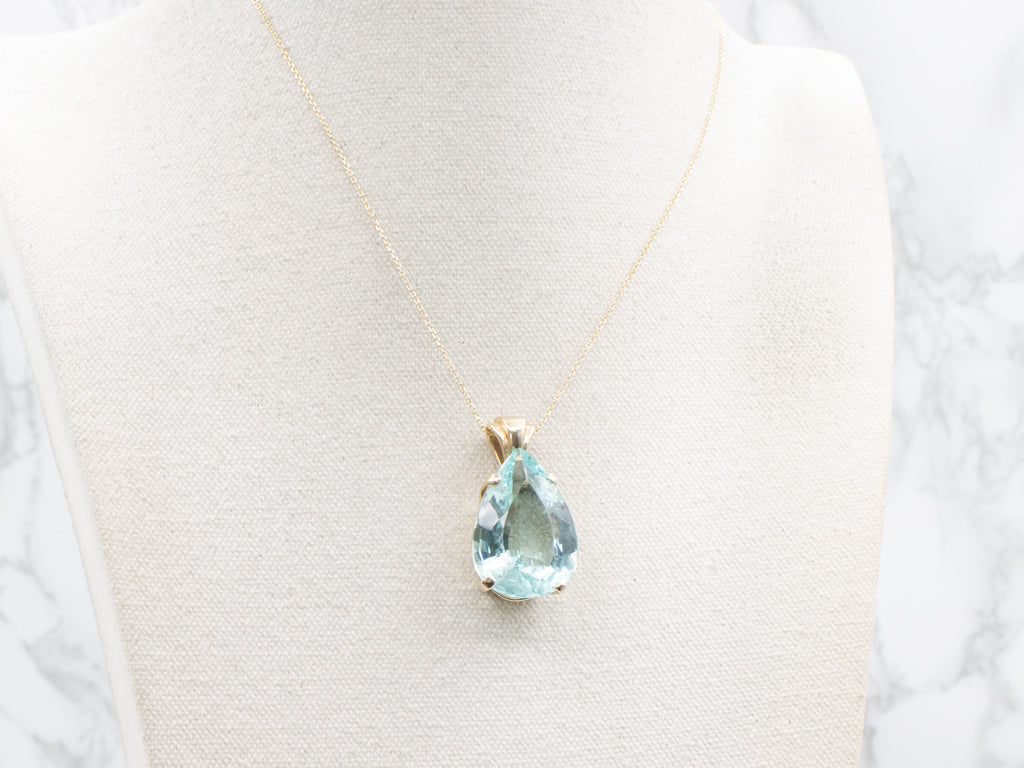 Oversized Pear-Cut Teal Obsidian and Gold Cocktail Pendant
