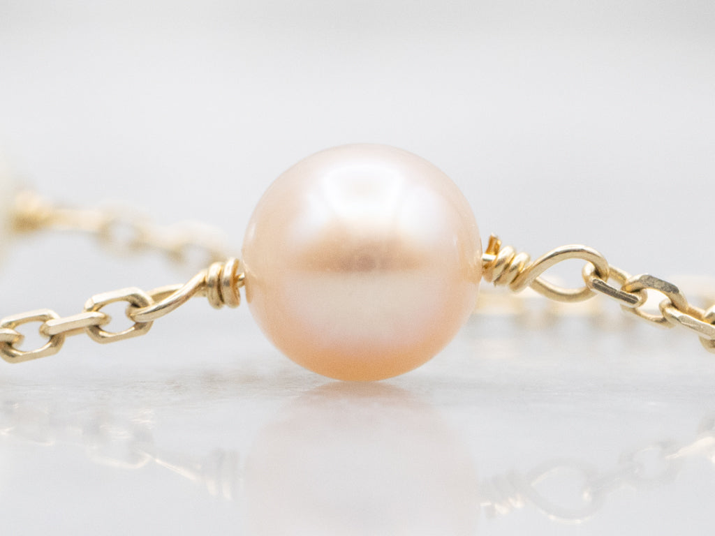 Italian Gold Freshwater Pearl Station Chain Necklace