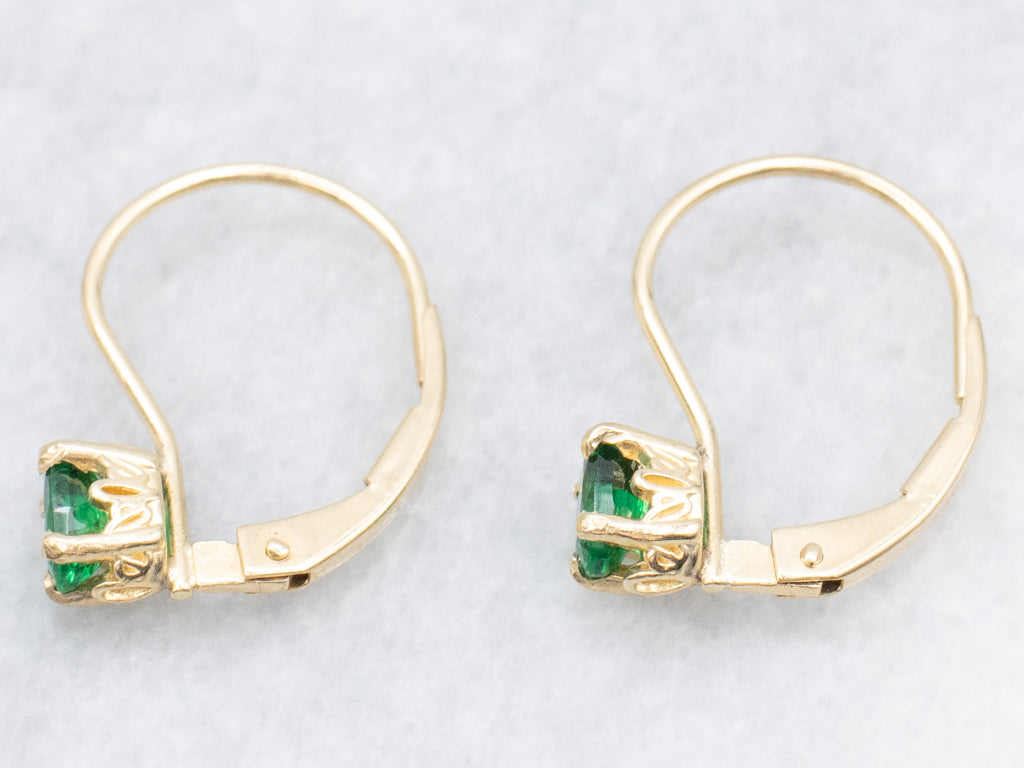 Oval-Cut Emerald Yellow Gold Drop Earrings