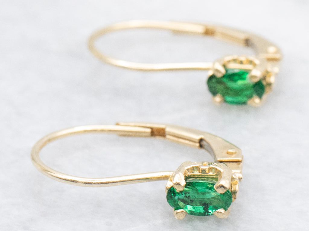Oval-Cut Emerald Yellow Gold Drop Earrings