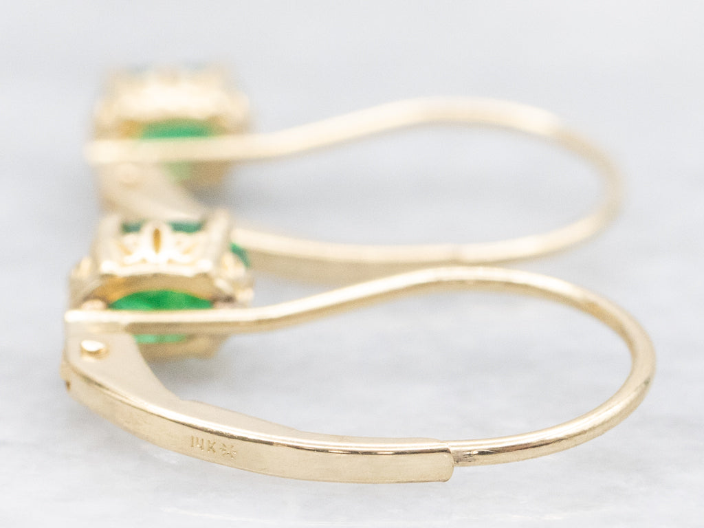 Oval-Cut Emerald Yellow Gold Drop Earrings