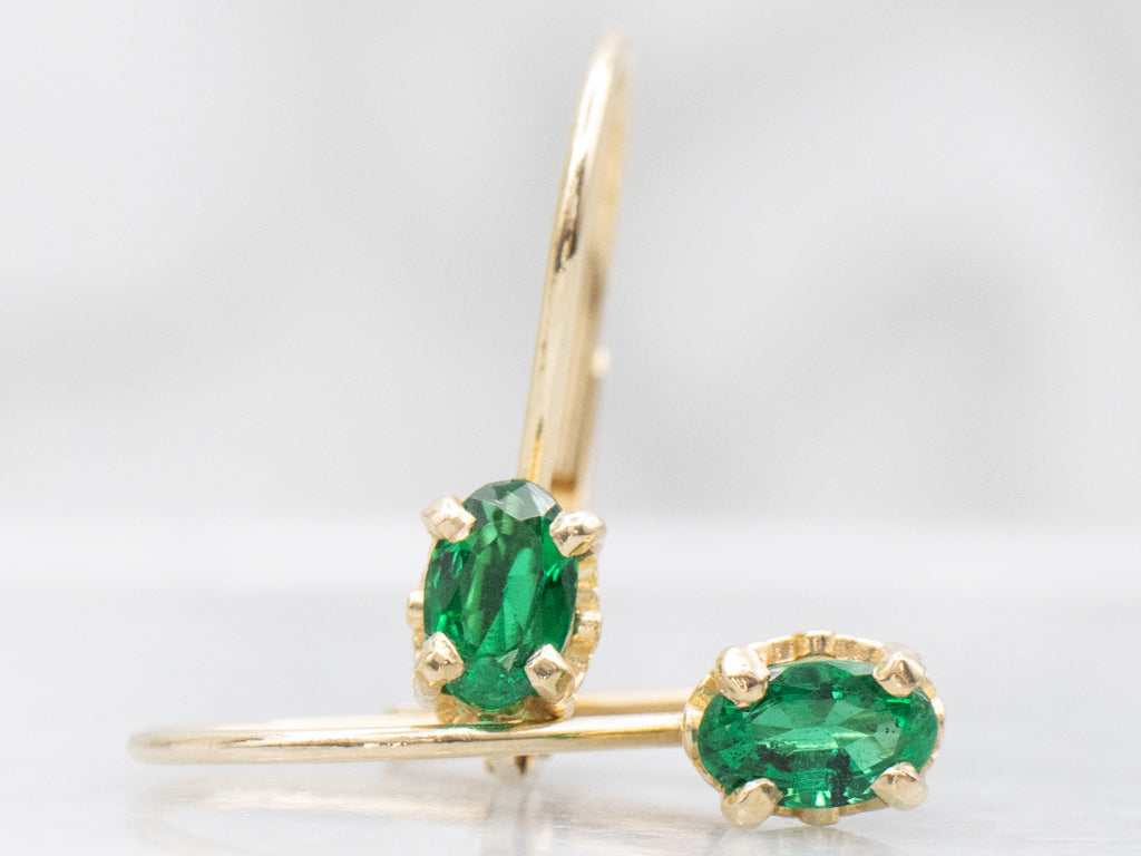 Oval-Cut Emerald Yellow Gold Drop Earrings