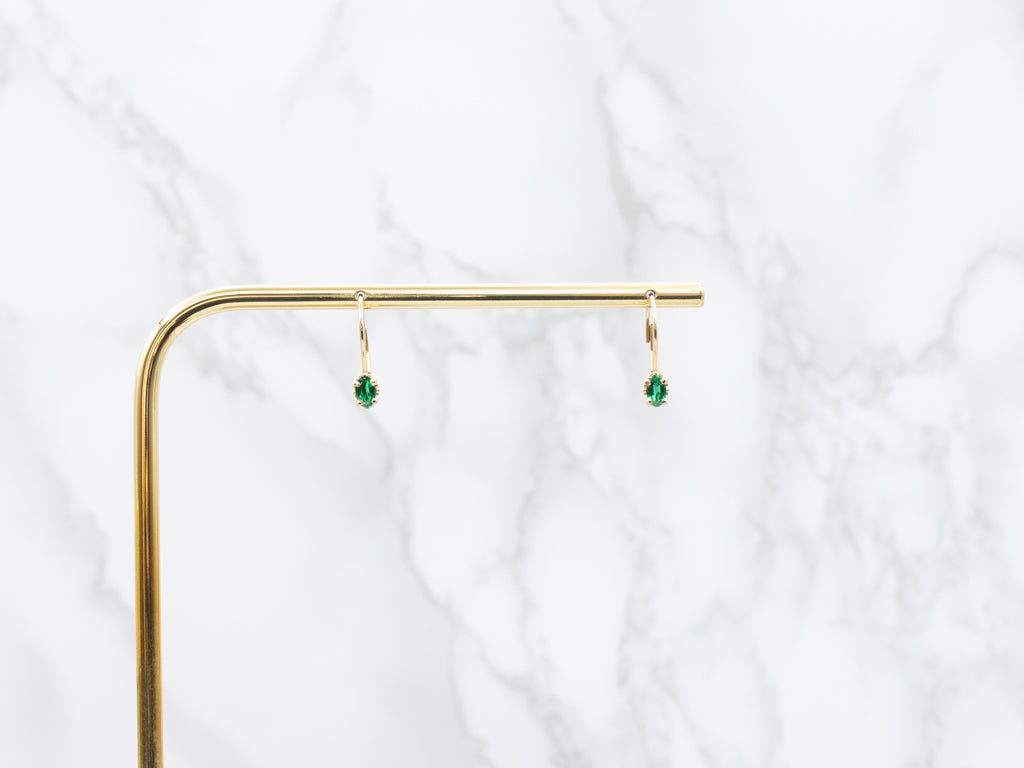 Oval-Cut Emerald Yellow Gold Drop Earrings