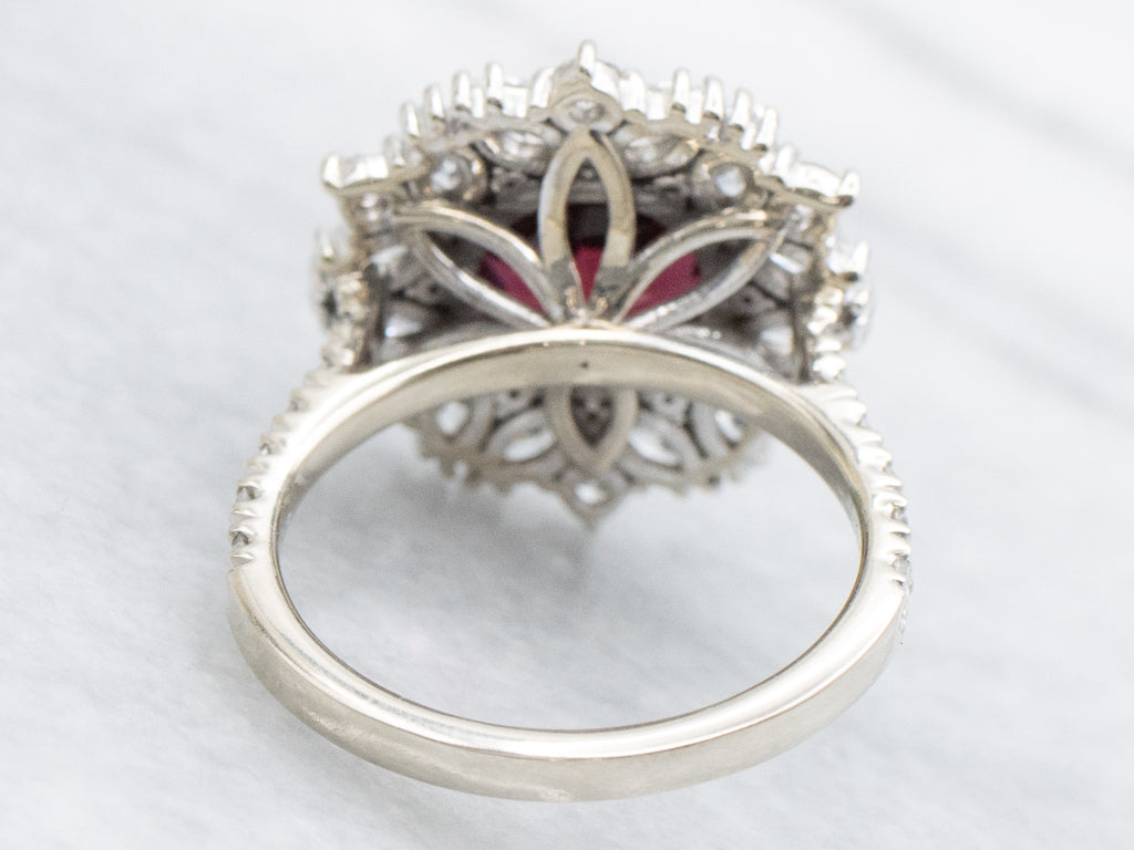White Gold Garnet and Mix-Cut Diamond Cluster Ring