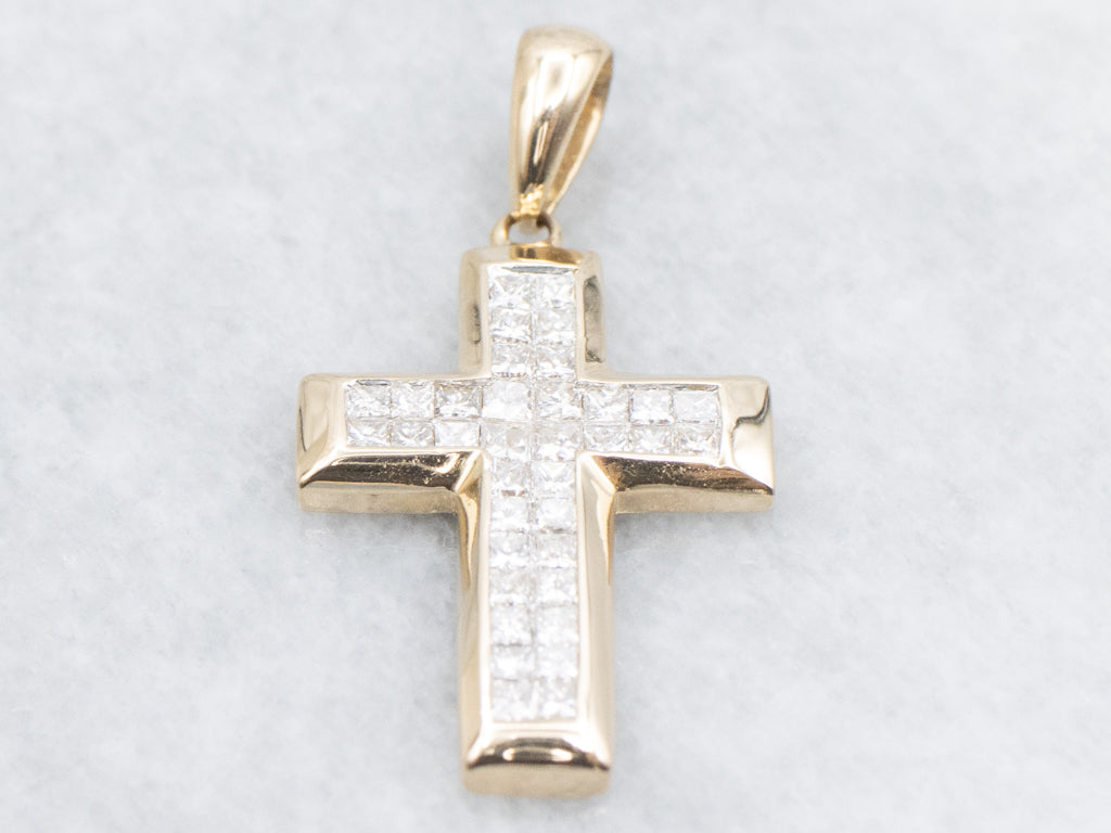 Princess-Cut Diamond Yellow Gold Cross Pendant