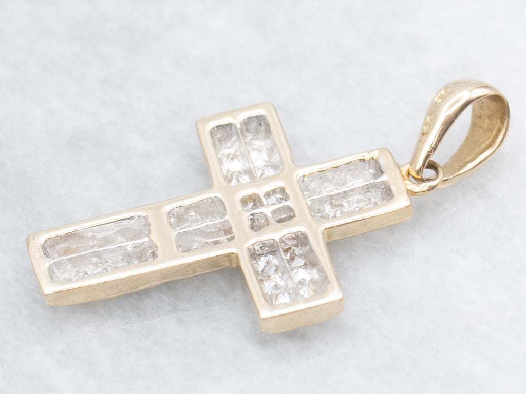Princess-Cut Diamond Yellow Gold Cross Pendant